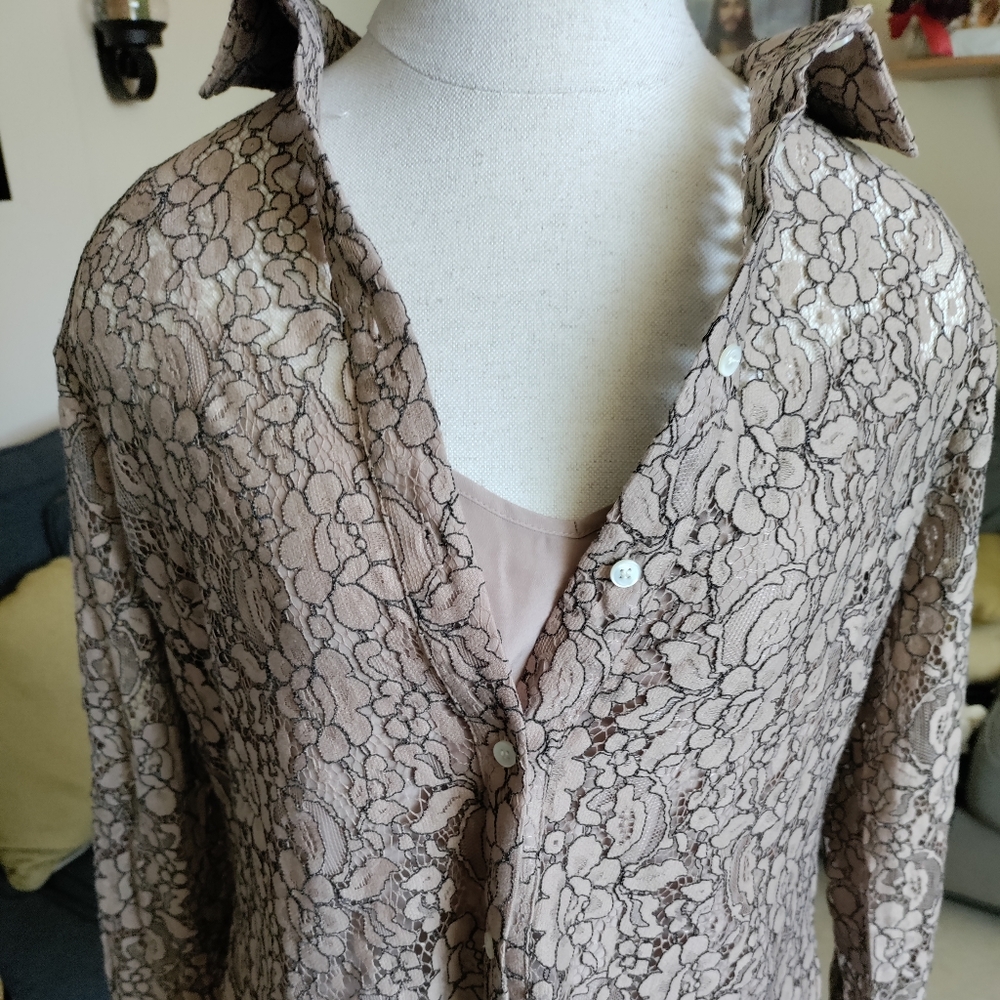 JCrew brown floral long sleeve blouse